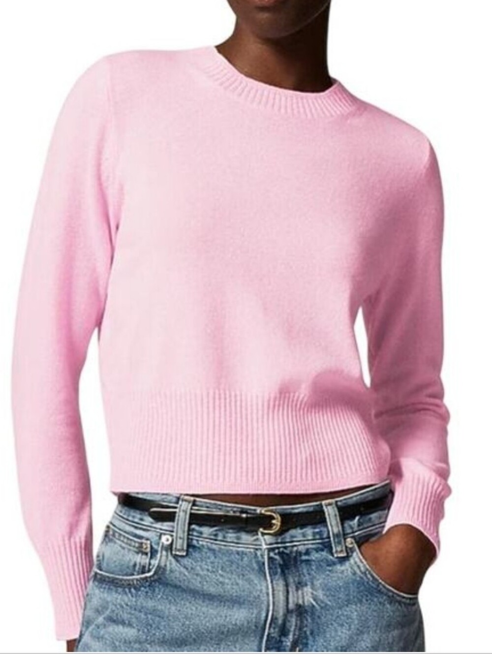 J. Crew Cashmere Cropped Fit Crewneck Sweater Icy Pink SzL